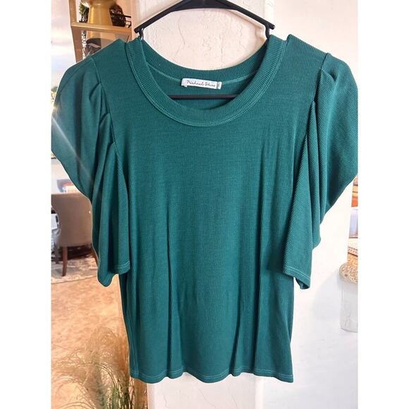 Michael Stars Andrea Pleat Sleeve Rib Top OS MSRP $98 Emerald Green 💸BOGO🎉 - Picture 3 of 6